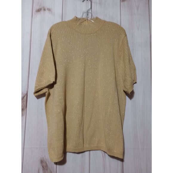 Koret‎ Sweater Ladies 3x Gold Shimmer Short Sleeve Vintage - Picture 1 of 7